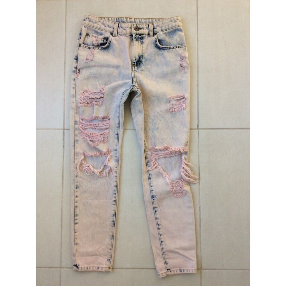 Carmar Denim Jeans Distressed High Waist Frayed Acid Wash